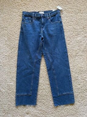 Free People We The Free Risk Taker High Rise Straight Jeans Sapphire Raw Hem 29